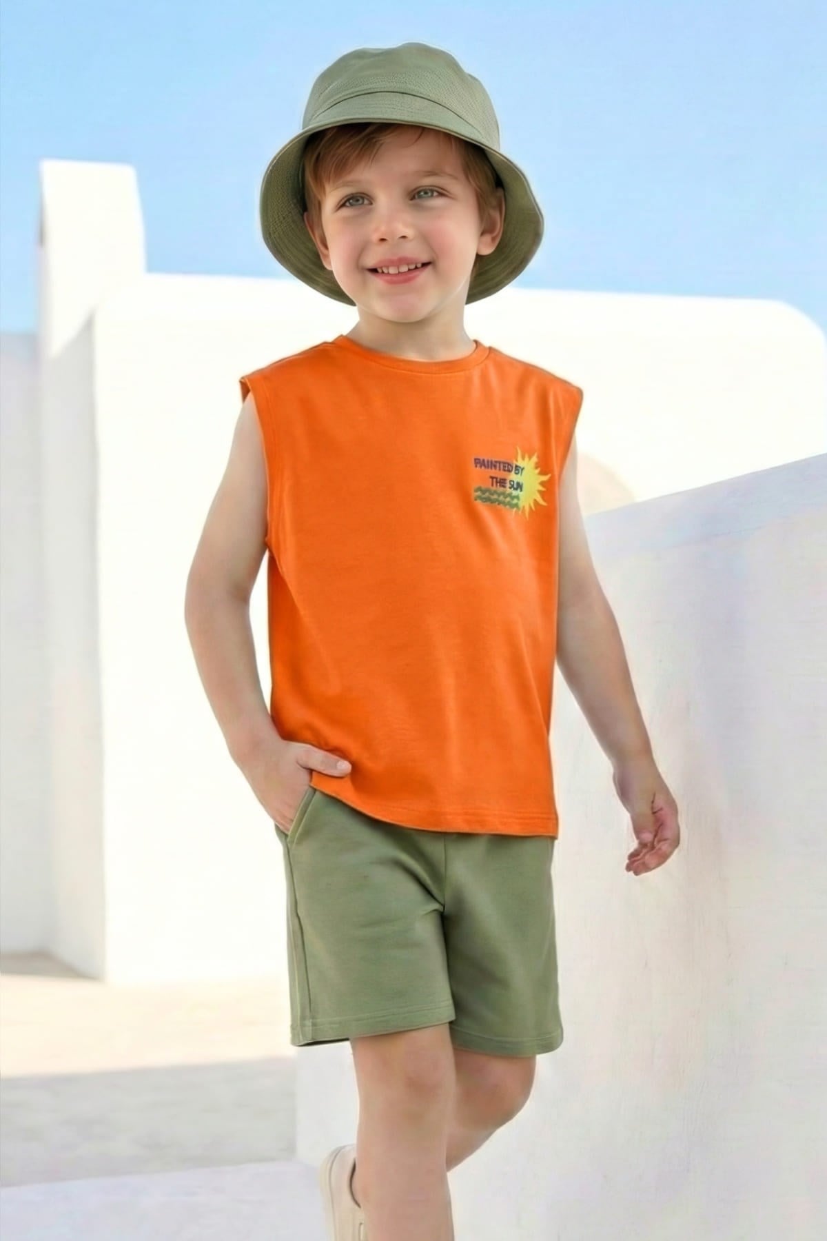 Zeyland Boys' Printed Singlet and Shorts Set - Orange
