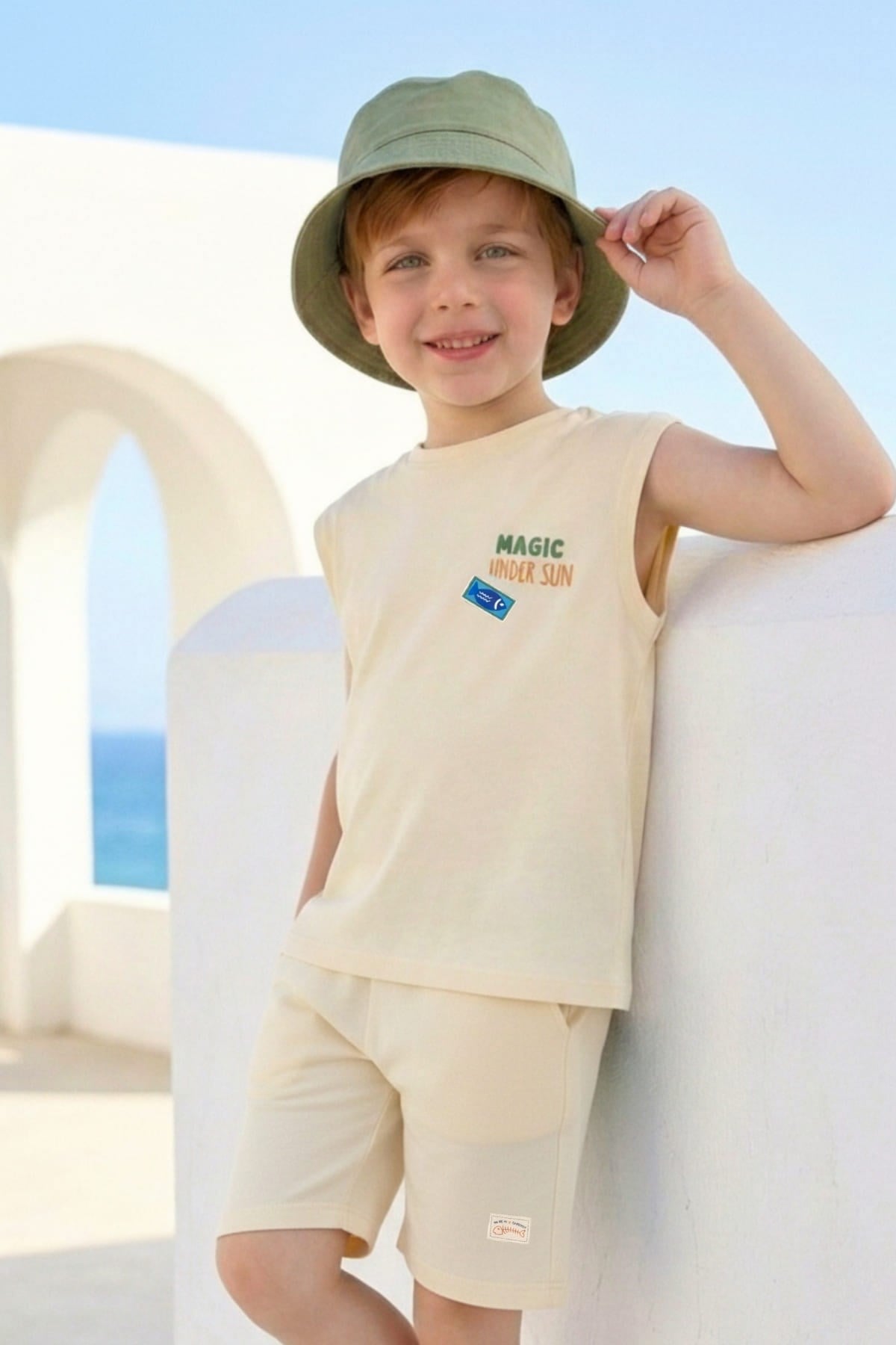 Zeyland Boys' Printed Singlet and Shorts Set - Cream
