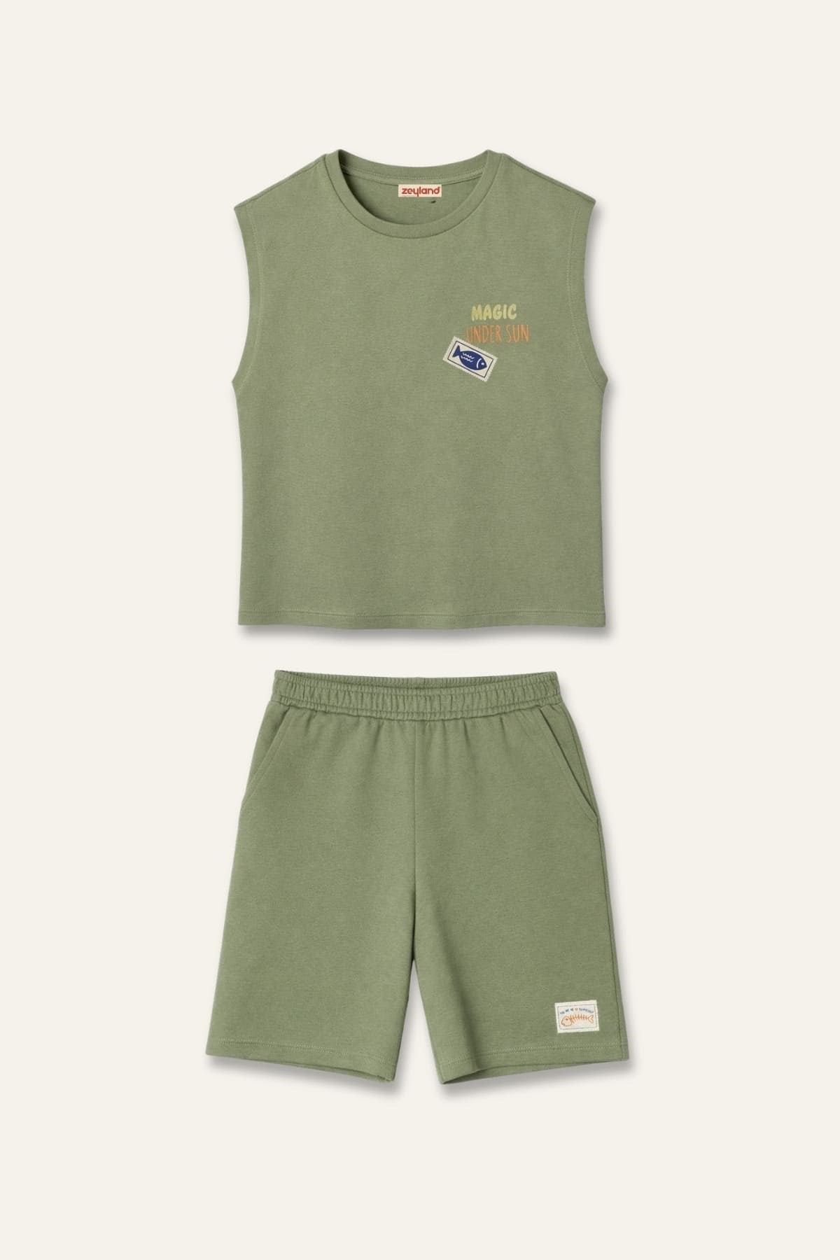 Zeyland Boys' Printed Singlet and Shorts Set - Khaki