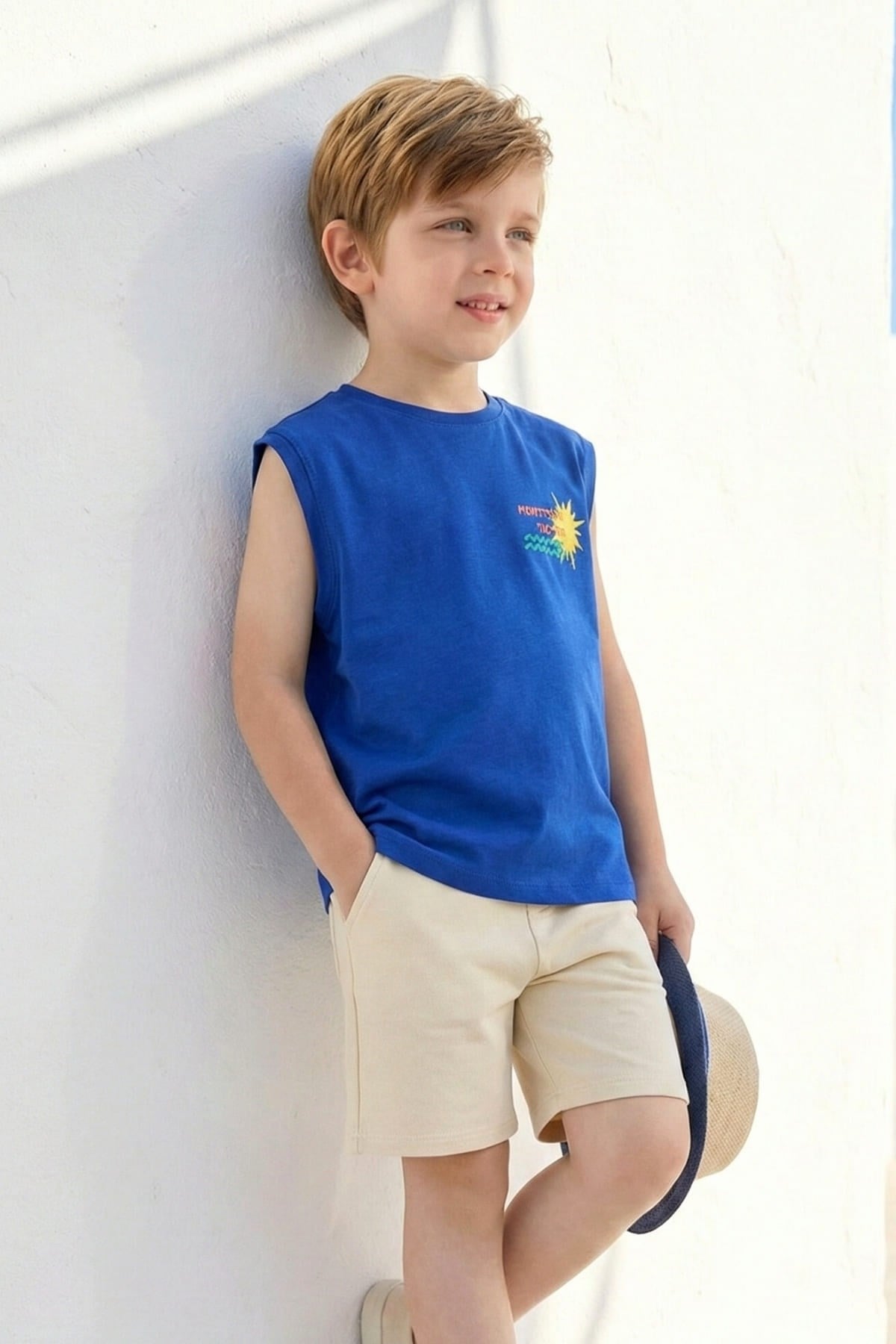Zeyland Boys' Printed Singlet and Shorts Set - Sax Blue