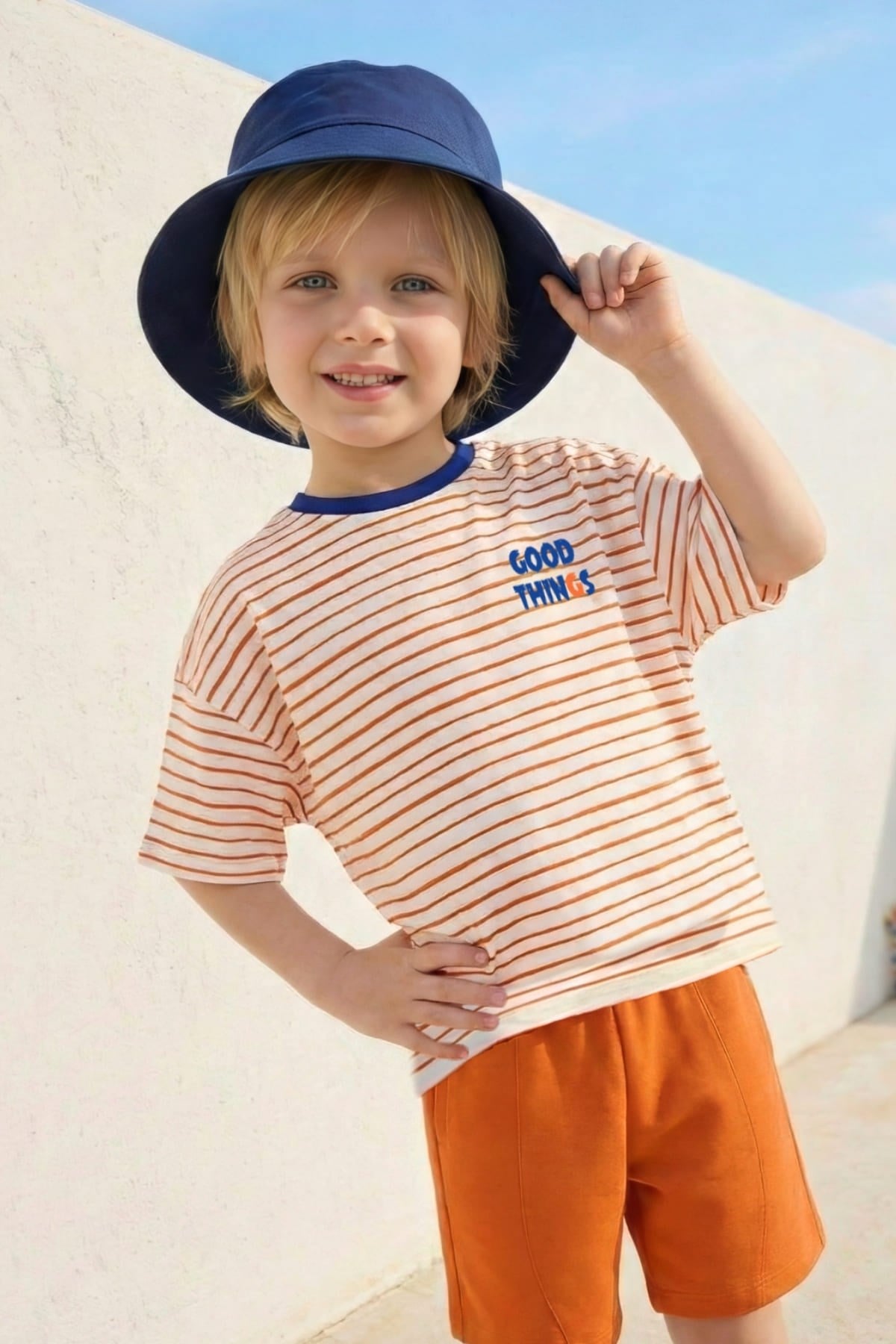 Zeyland Boys' Striped T-Shirt and Shorts Set - Orange