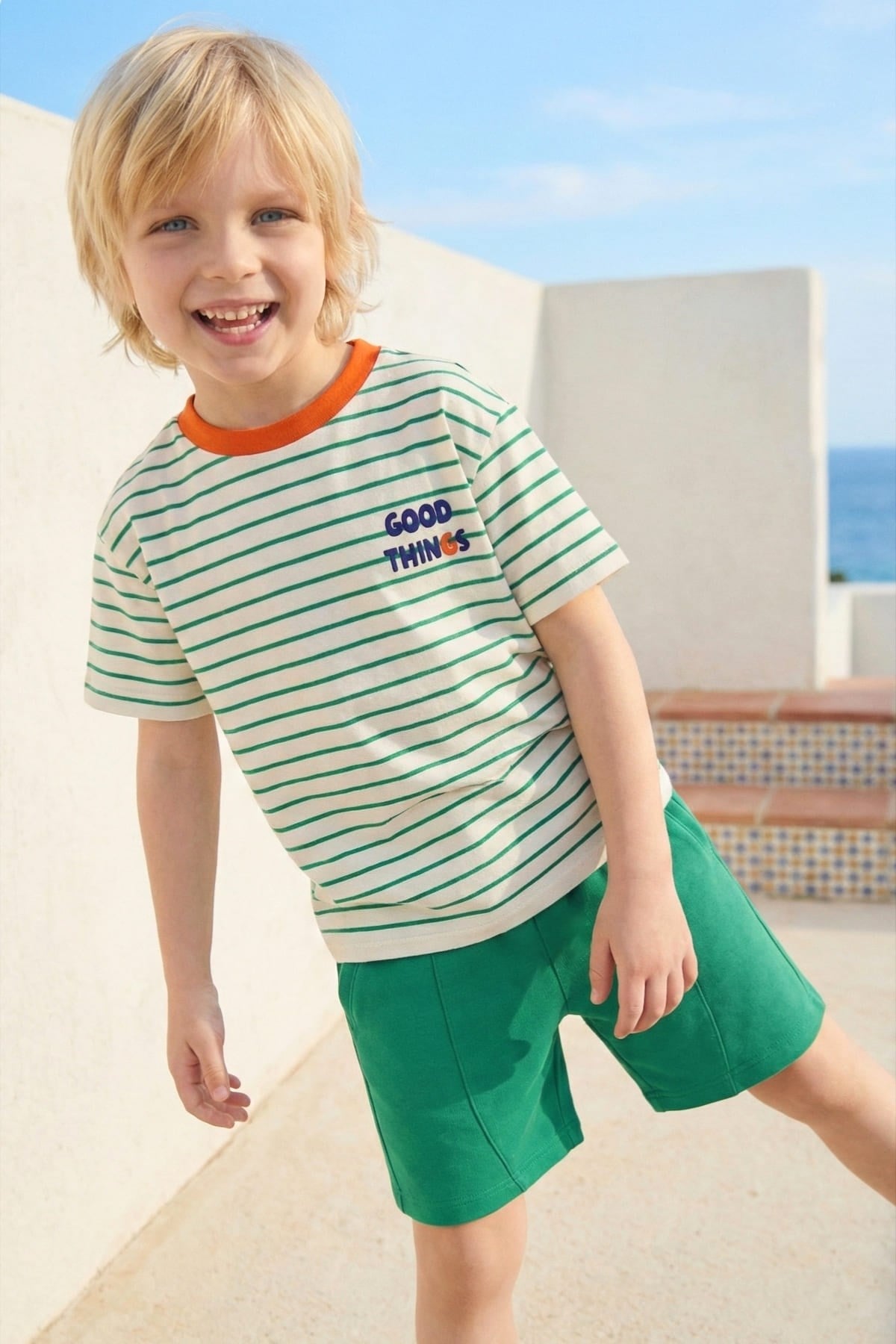 Zeyland Boys' Striped T-Shirt and Shorts Set - Green