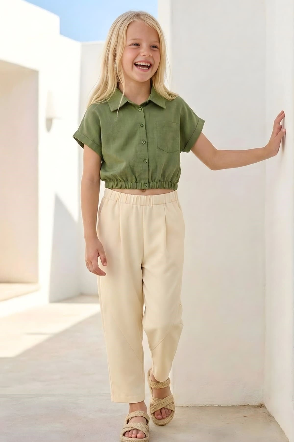 Zeyland Girl Baggy Trousers - Cream