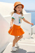 Zeyland Girl Printed T-Shirt and Skirt Set - Orange