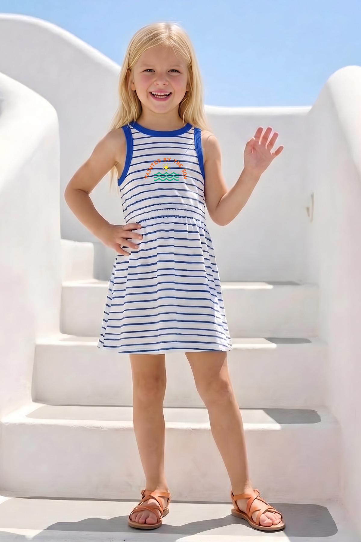 Zeyland Girl Striped Dress - Sax Blue