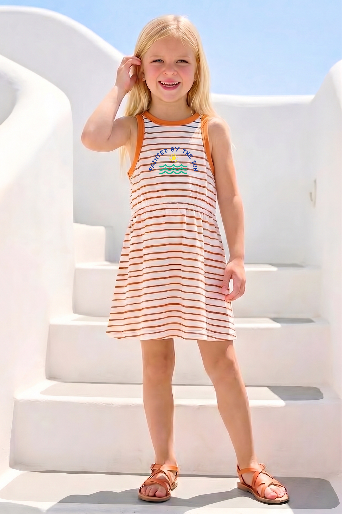 Zeyland Girl Striped Dress - Orange
