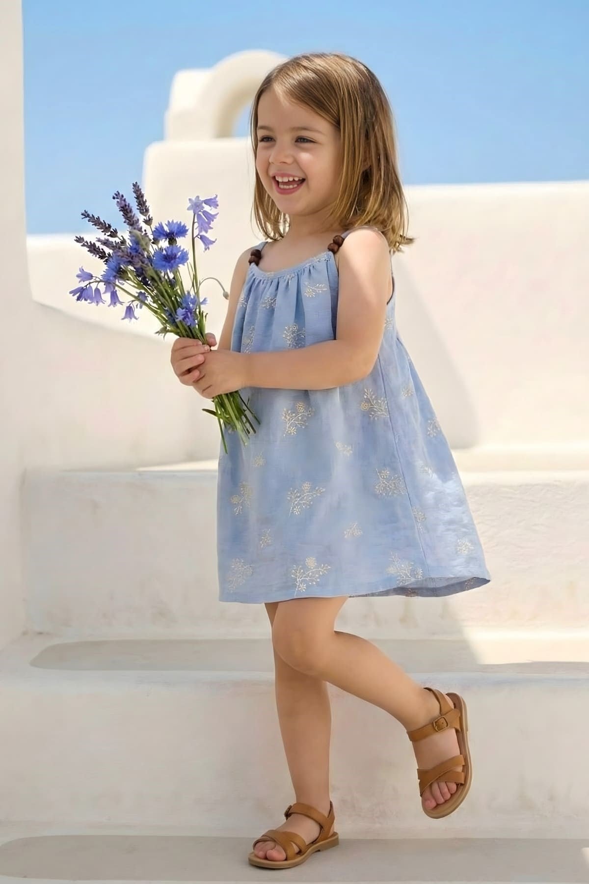 Zeyland Girl Embroidery Detailed Strappy Dress - Blue