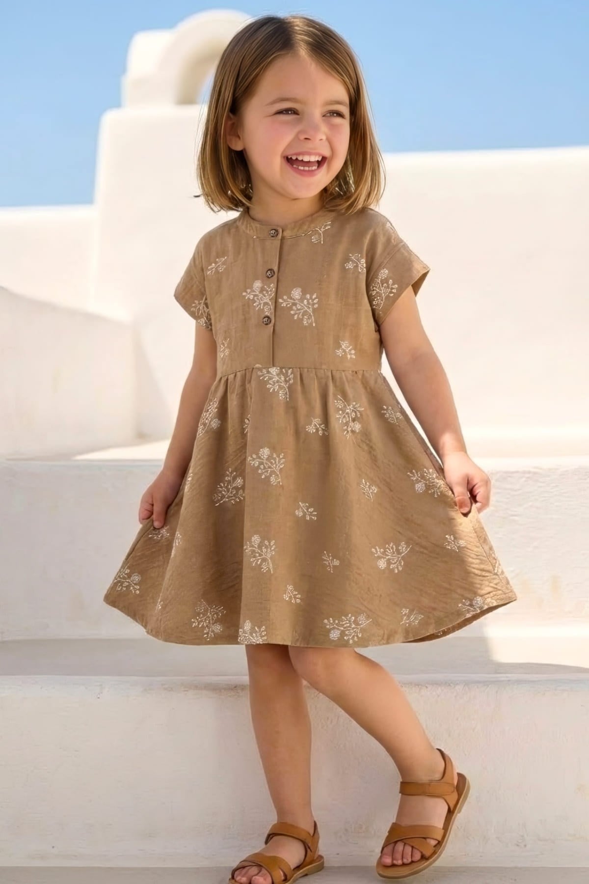 Zeyland Girl Embroidery Detailed Dress - Beige
