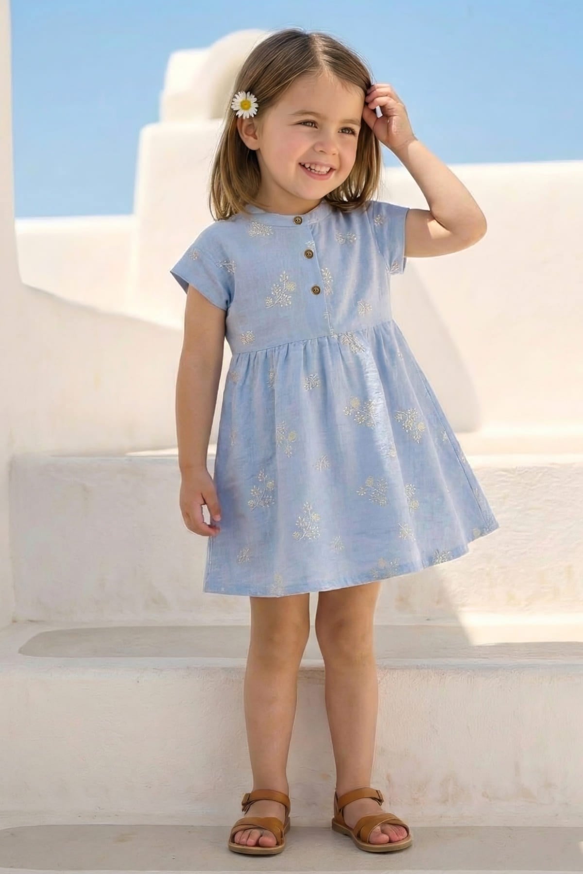 Zeyland Girl Embroidered Dress - Blue